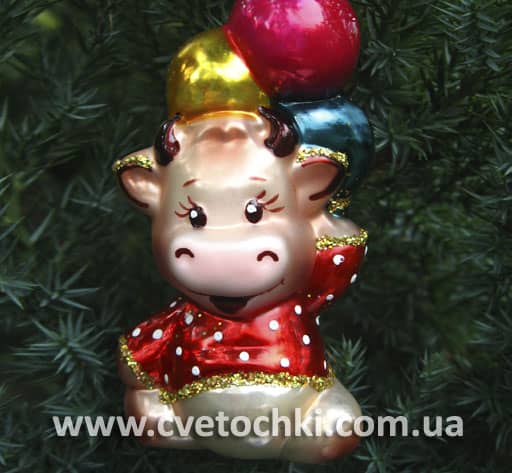 Новогодняя елочная игрушка ручной работы Бычок с шариками
