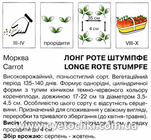 Морква «Лонг роте Штумпфе» (10 г), ТМ «Коуел»