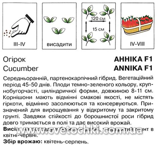 Огірок «Анніка F1» (15 шт.), ТМ «Коуел»