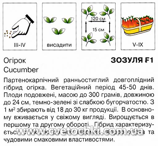 Огірок «Зозуля F1» (50 шт.), ТМ «Коуел»