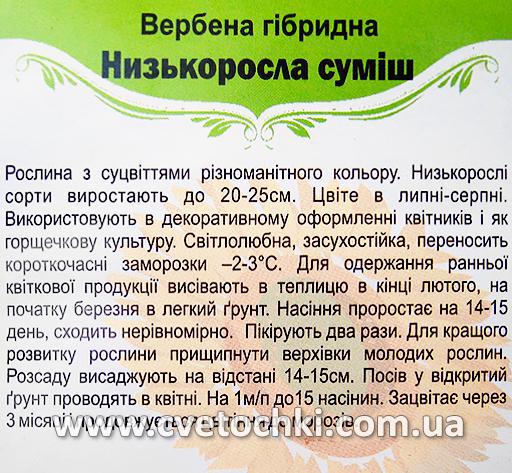 Вербена гібридна низькоросла, суміш (0,2 г), ТМ «Яскрава»